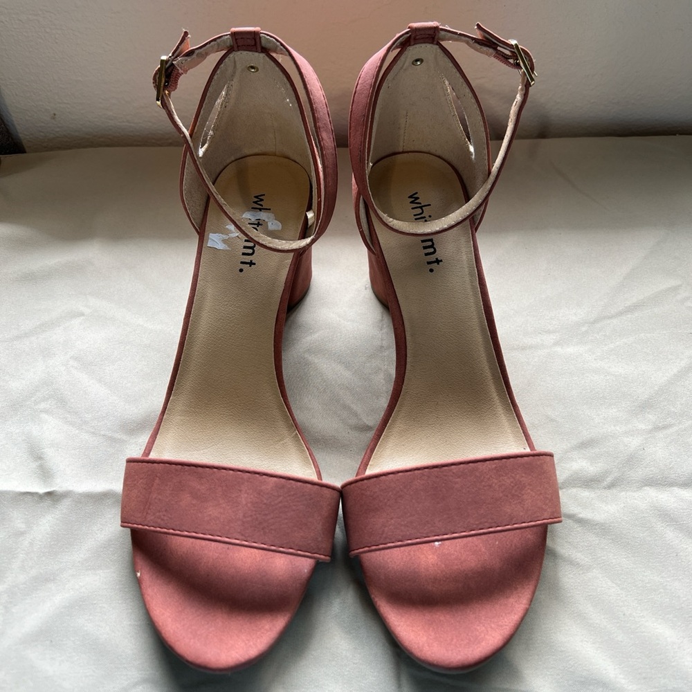 White mt. Mauve Ankle-Strap Block Heels
